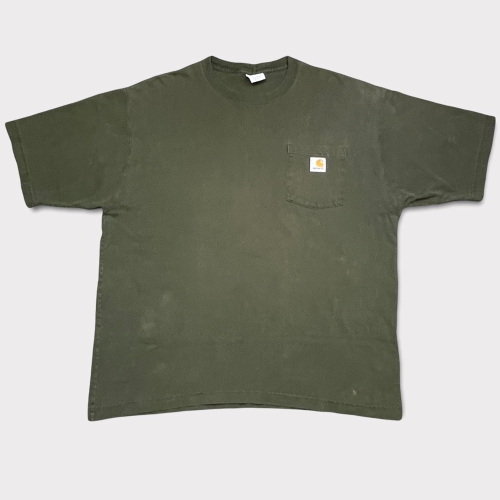 Vintage CARHARTT T-shirt ARMY GREEN Work-Wear Great Wear/Fade sz LARGE Early 00s